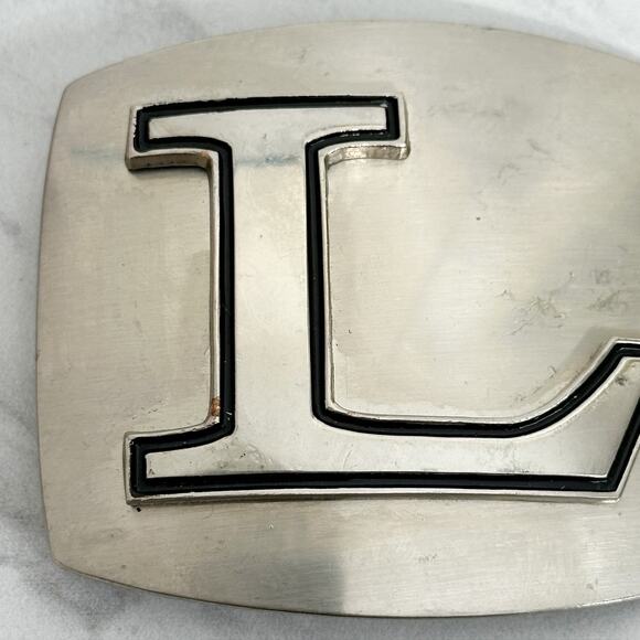 L Letter Initial Monogram Silver Tone Belt Buckle - Picture 9 of 14